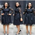 Aliexpress hot-selling african-inspired long-sleeve shirt collar lace cardigan a-line dress with cinched waist - special offer!