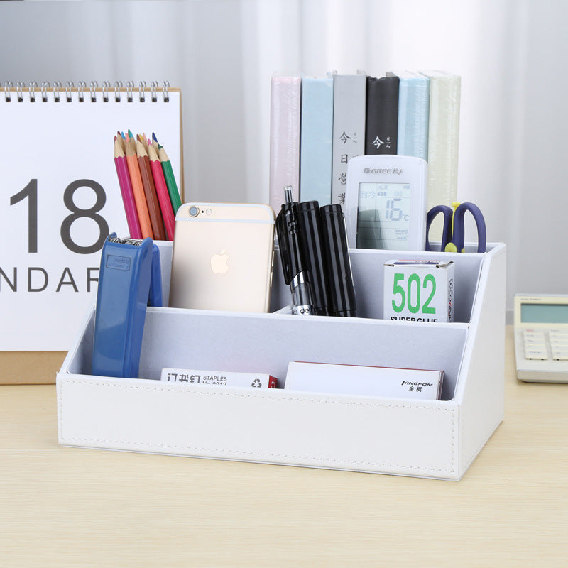 Office Desktop Stationery Box Multifunctional Leather Home Furnishing Remote Control Box Creative PU Grid Sundries Storage Box Spot