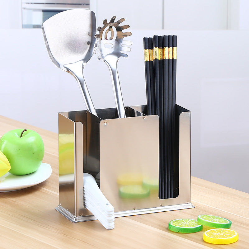 Stainless steel restaurant thickened chopstick barrel square restaurant chopstick cage chopstick spoon compartment kitchen storage box rack