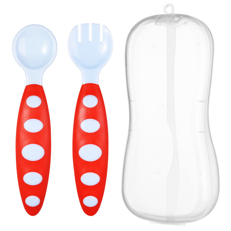 Factory direct sales baby two-color spoon and fork combination set, baby complementary food tableware PP spoons 2 boxed