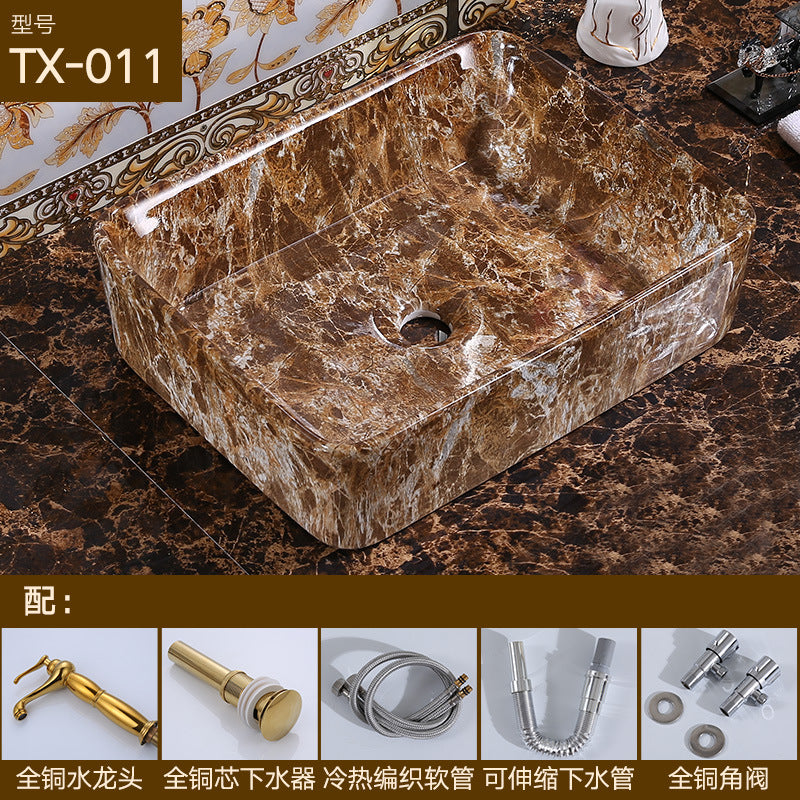 陶瓷台上盆洗手盆椭圆艺术大理石纹洗面盆彩色洗脸盆酒店工程家用