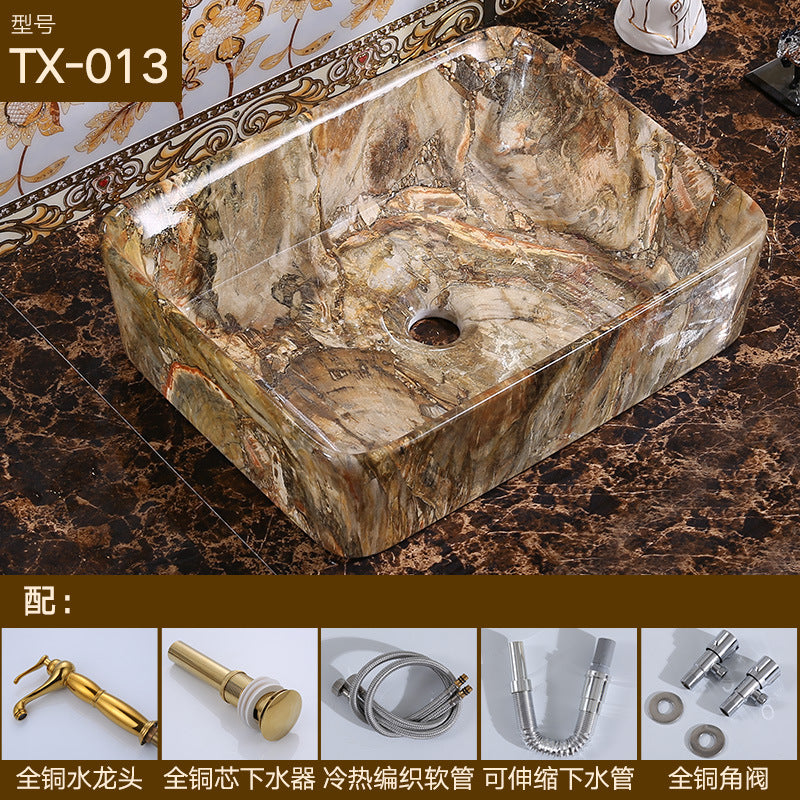 陶瓷台上盆洗手盆椭圆艺术大理石纹洗面盆彩色洗脸盆酒店工程家用