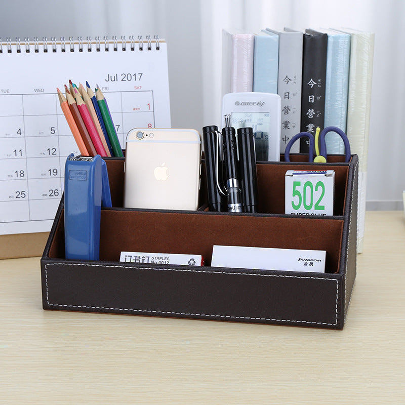 Office Desktop Stationery Box Multifunctional Leather Home Furnishing Remote Control Box Creative PU Grid Sundries Storage Box Spot