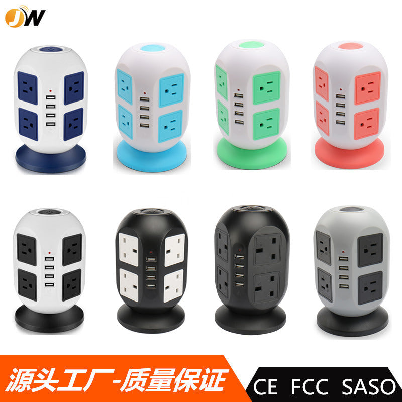 Processing custom round socket creative with USB charging European American standard British standard multi-layer socket power strip