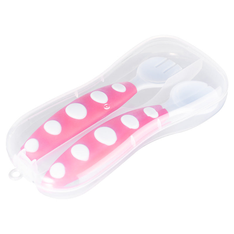 Factory direct sales baby two-color spoon and fork combination set, baby complementary food tableware PP spoons 2 boxed