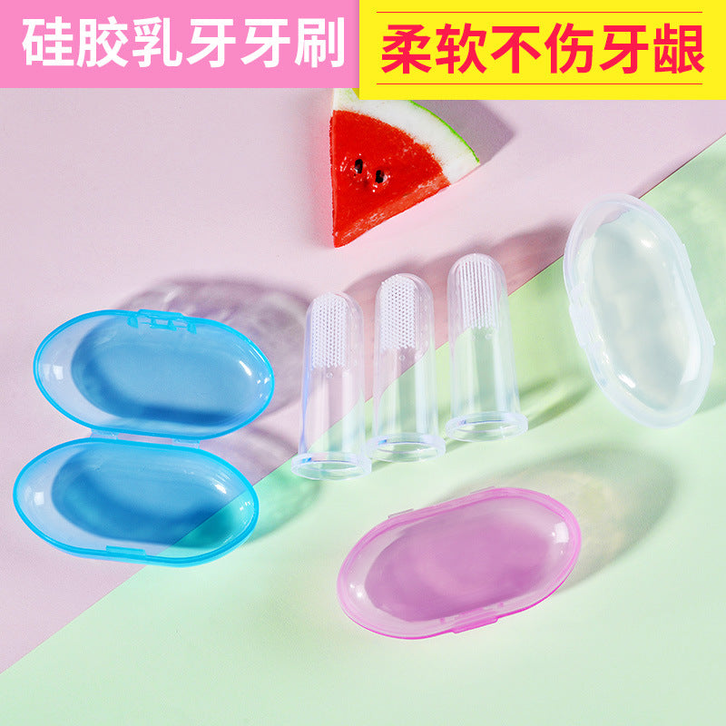 Factory direct sales baby thumb cover toothbrush, silicone baby tooth brush, finger toothbrush, baby tongue coating cleaning brush box