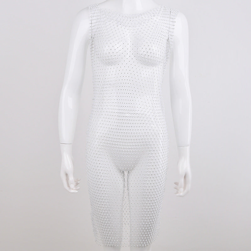 Europe Station Cross-border supply ins Europe, America,  hot-selling women's clothing new grid flash diamond round neck dress