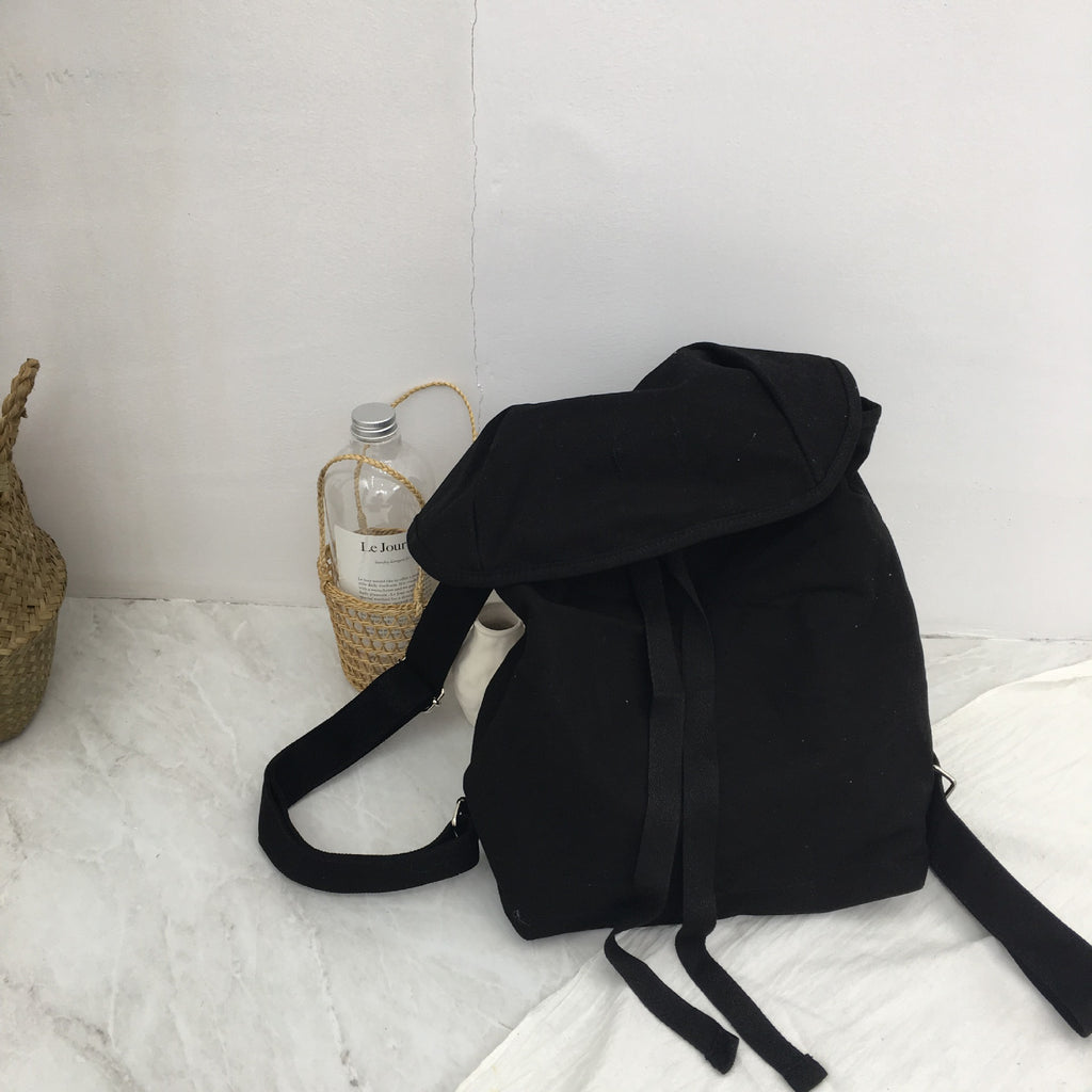 South Korea Dongdaemun same solid color flip strap backpack simple casual large capacity canvas bag
