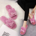 New home indoor slippers, postpartum slippers, autumn and winter cotton slippers, floor slippers with bows, fuzzy open-toe slippers