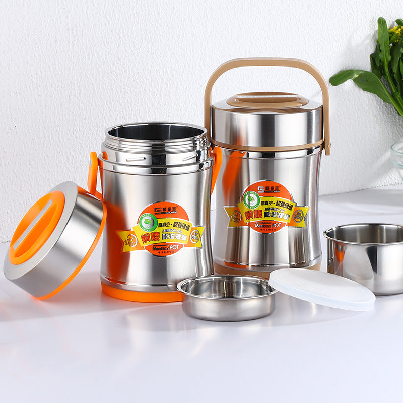 Shunjia yi 304 stainless steel thermal insulation bucket vacuum three-layer lunch box lunch box anti-overflow small waist lifting pot
