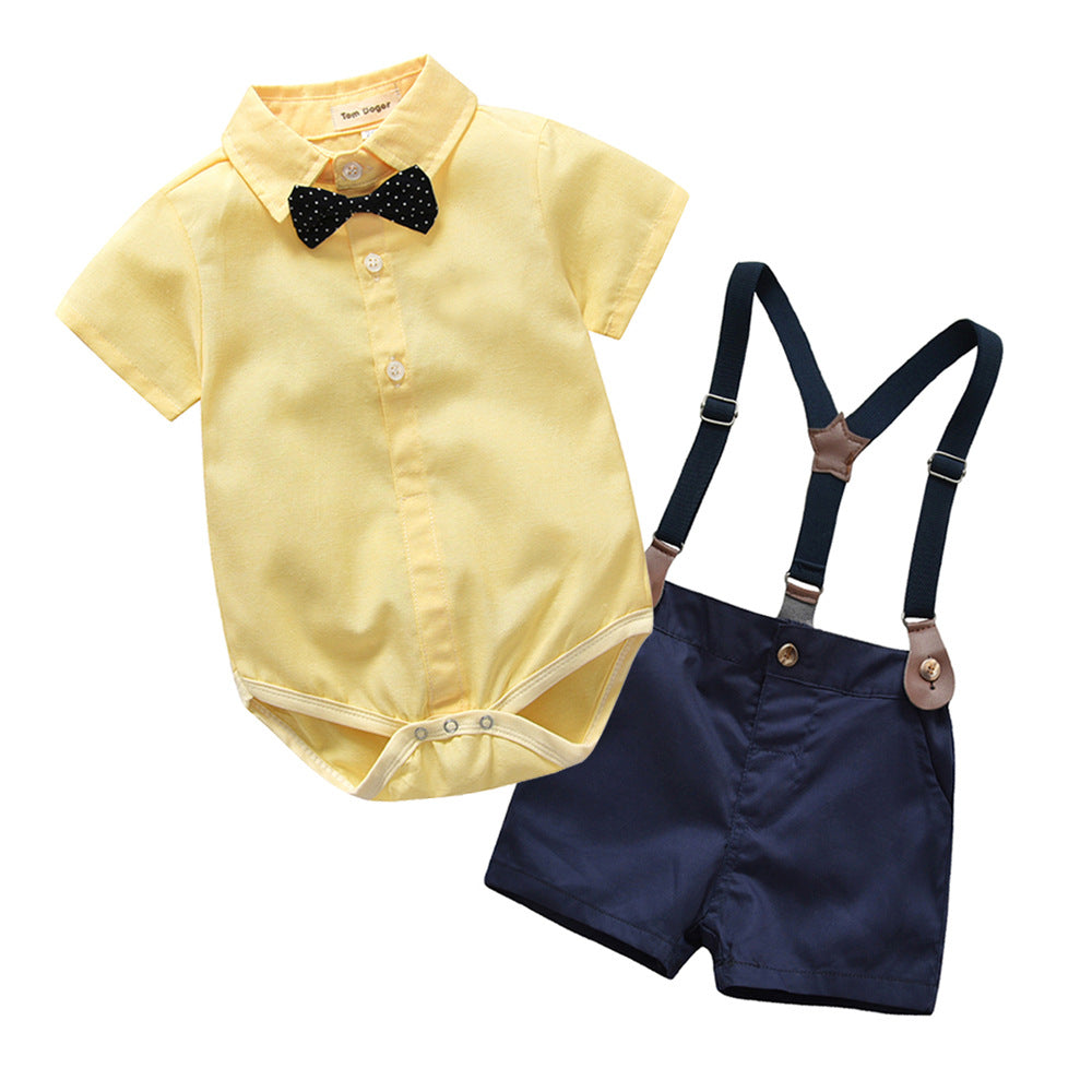 Children's clothing kids short-sleeved shirt boy's khaki overallstwo-piece set baby boy trendy suit infant and toddler
