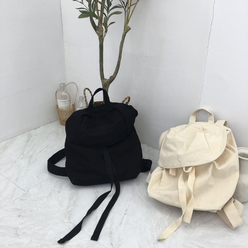 South Korea Dongdaemun same solid color flip strap backpack simple casual large capacity canvas bag