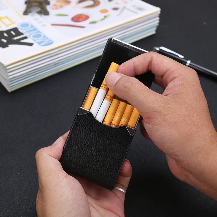 gift cigarette case, business card box PU pickup card box, stainless steel leather business card holder, engravable name business card holder.