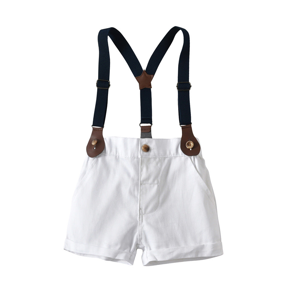 K-stylesummer children's clothing boys gentleman polka dot bow tie suit overalls two-piece setbabysuit k-style children's clothing