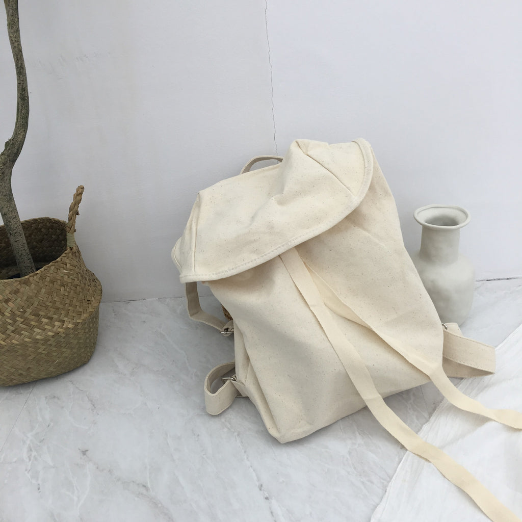 South Korea Dongdaemun same solid color flip strap backpack simple casual large capacity canvas bag