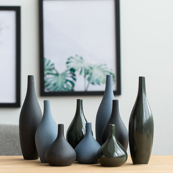 Zen black Nordic Mediterranean blue European ceramic dried flower vase small fresh modern simple decorative ornament