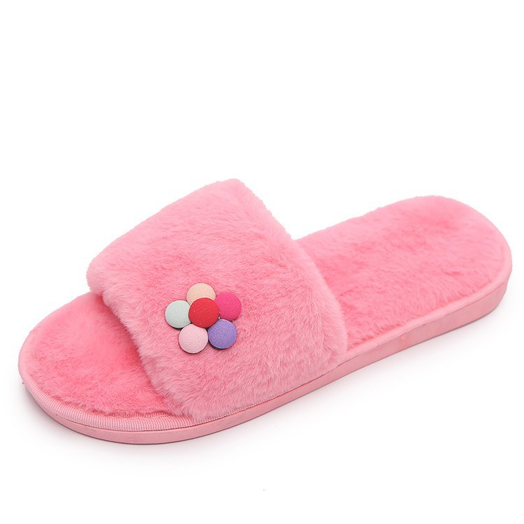 2024 korean style winter cotton slippers - small floral design, flat, one-strap, warm fuzzy slippers for home indoor/outdoor use - direct from the manufacturer
