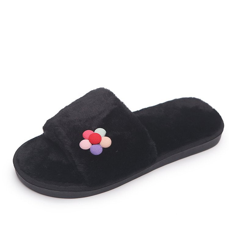 2024 korean style winter cotton slippers - small floral design, flat, one-strap, warm fuzzy slippers for home indoor/outdoor use - direct from the manufacturer