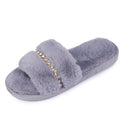 Rihanna-inspired 2025 new autumn/winter fuzzy flat heel thong sandals - fashion rhinestone chain plush slippers for women