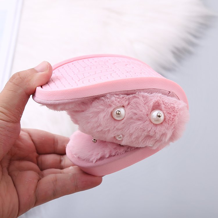 2024 fall/winter new fuzzy slippers - stylish pearl embellished flat slides, warm home cotton slippers for women - dropshipping available