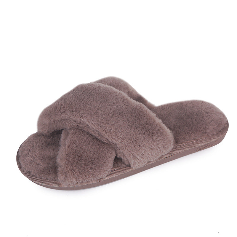 2024 fall/winter new fuzzy slippers for women, open-toe cotton slippers for home, crossover outdoor slippers, plus size women's slippers, thong sandals