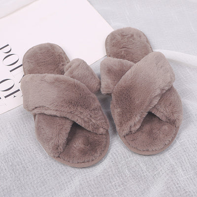 2024 fall/winter new fuzzy slippers for women, open-toe cotton slippers for home, crossover outdoor slippers, plus size women's slippers, thong sandals