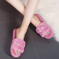 Rihanna-inspired 2025 new autumn/winter fuzzy flat heel thong sandals - fashion rhinestone chain plush slippers for women