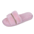 Rihanna-inspired 2025 new autumn/winter fuzzy flat heel thong sandals - fashion rhinestone chain plush slippers for women