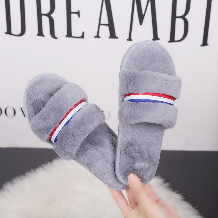 New women's open-toe fuzzy slippers - perfect for fall/winter indoor wear, flat floor slides, home comfort, and postpartum recovery