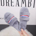 New women's open-toe fuzzy slippers - perfect for fall/winter indoor wear, flat floor slides, home comfort, and postpartum recovery