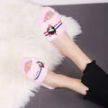 2024 faux rabbit fur slippers, indoor flat diy cotton shoes, winter home cartoon floor slides, women's in-stock