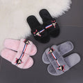 2024 faux rabbit fur slippers, indoor flat diy cotton shoes, winter home cartoon floor slides, women's in-stock