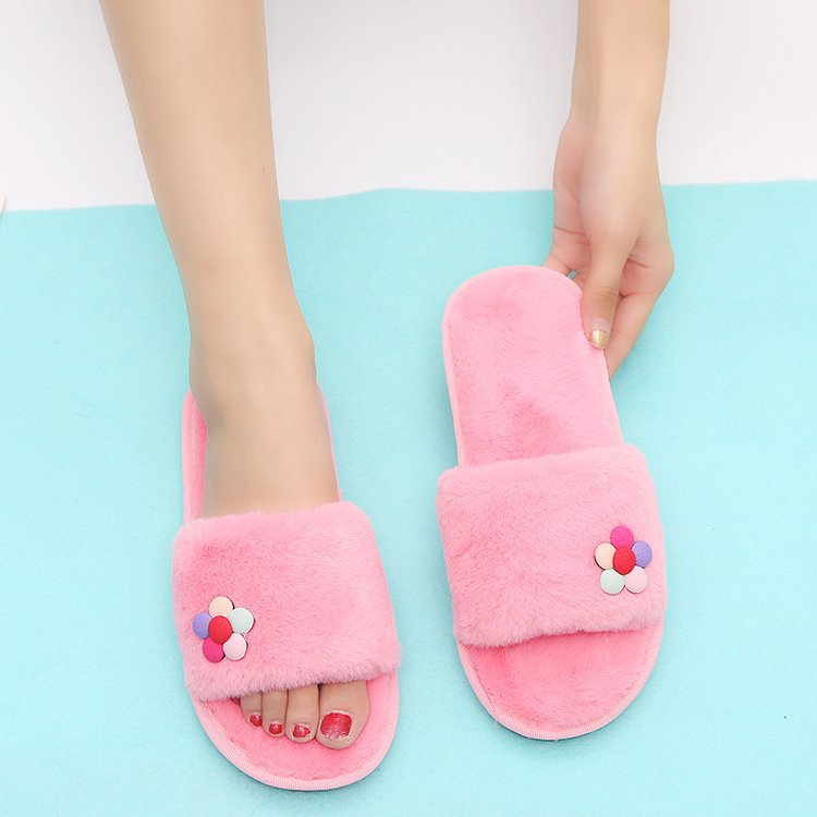 2024 korean style winter cotton slippers - small floral design, flat, one-strap, warm fuzzy slippers for home indoor/outdoor use - direct from the manufacturer