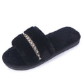 Rihanna-inspired 2025 new autumn/winter fuzzy flat heel thong sandals - fashion rhinestone chain plush slippers for women