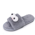 Dropshipping autumn/winter new arrivals: cute big-eyed plush slippers, fuzzy thong sandals, flat soft sole outdoor wearable slippers for women