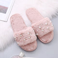 2024 fall/winter new fuzzy slippers - stylish pearl embellished flat slides, warm home cotton slippers for women - dropshipping available