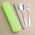 Creative stainless steel portable cutlery set - korean style student cute chopsticks, fork, and spoon set with travel case