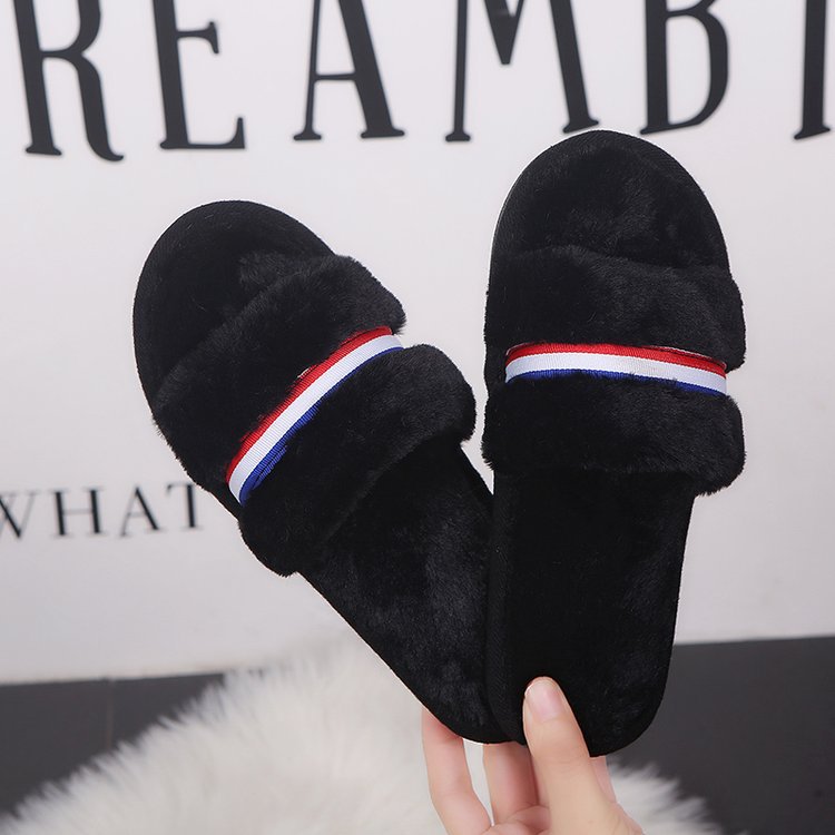 New women's open-toe fuzzy slippers - perfect for fall/winter indoor wear, flat floor slides, home comfort, and postpartum recovery