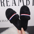 New women's open-toe fuzzy slippers - perfect for fall/winter indoor wear, flat floor slides, home comfort, and postpartum recovery