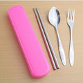 Creative stainless steel portable cutlery set - korean style student cute chopsticks, fork, and spoon set with travel case