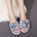 2024 new korean style outdoor slippers fashion warm flower rhinestone open toe flat furry slippers women's flip-flops