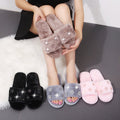2024 new korean style outdoor slippers fashion warm flower rhinestone open toe flat furry slippers women's flip-flops