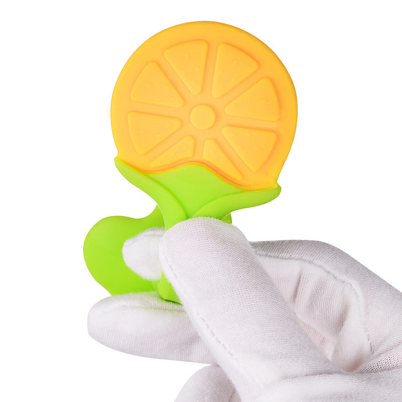 English card pack, silicone baby toothpaste, fruit-shaped chewing glue newborn two-color three-dimensional toothpaste grinding stick