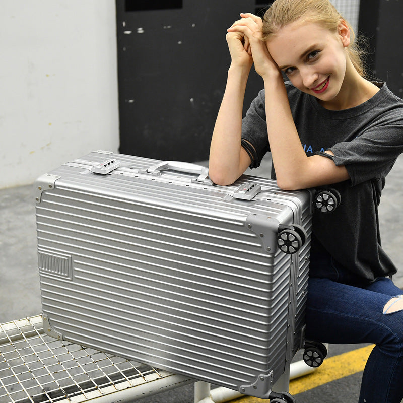 New trolley case Aluminum alloy universal wheel 24-inch aluminum frame leather case Suitcase Women's suitcase 26 retro boarding case