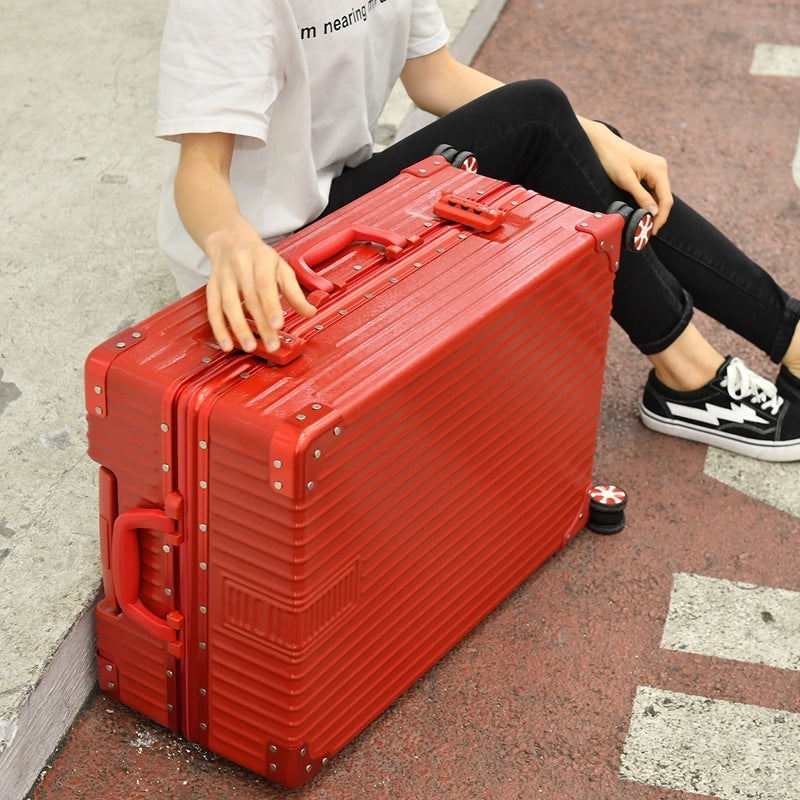 New trolley case Aluminum alloy universal wheel 24-inch aluminum frame leather case Suitcase Women's suitcase 26 retro boarding case