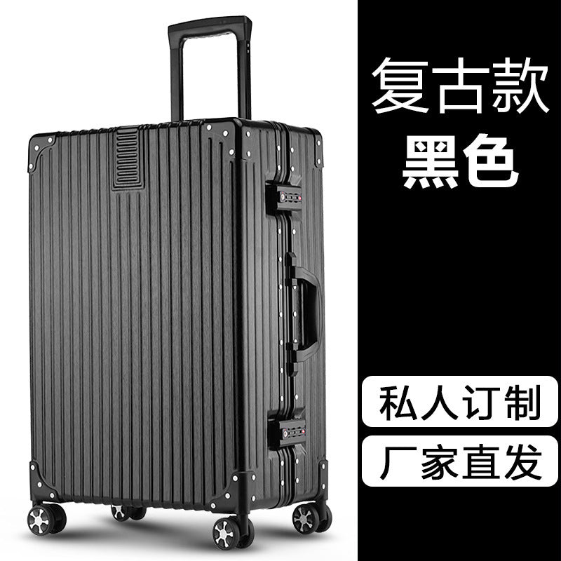 New trolley case Aluminum alloy universal wheel 24-inch aluminum frame leather case Suitcase Women's suitcase 26 retro boarding case