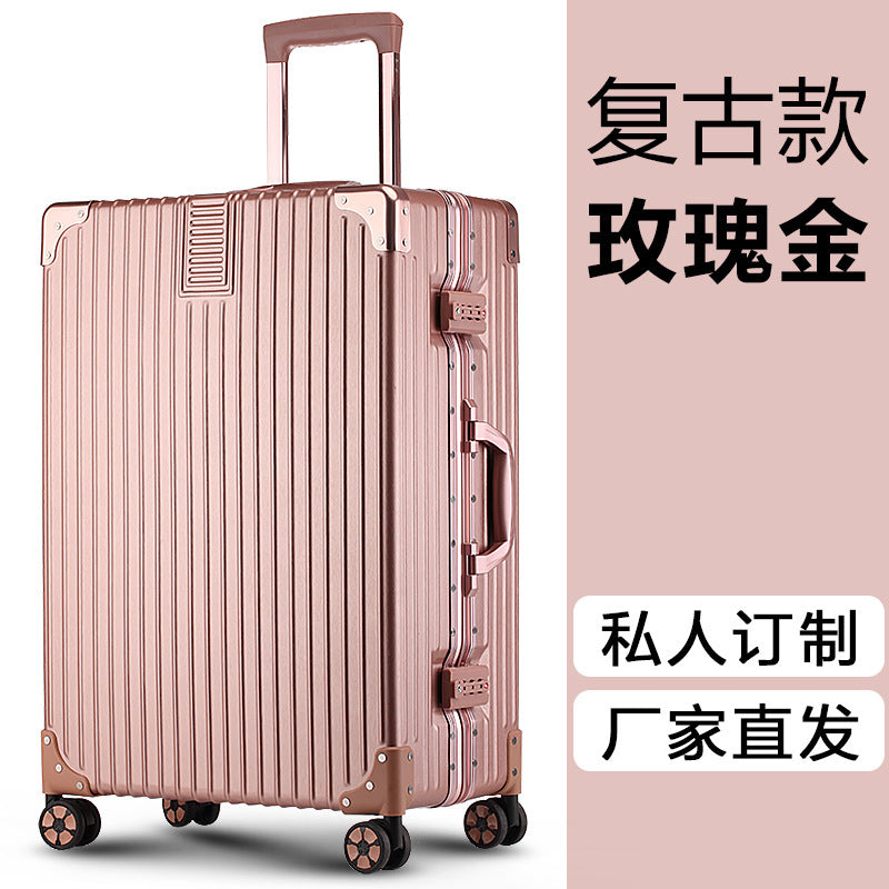 New trolley case Aluminum alloy universal wheel 24-inch aluminum frame leather case Suitcase Women's suitcase 26 retro boarding case