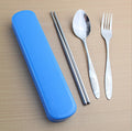 Creative stainless steel portable cutlery set - korean style student cute chopsticks, fork, and spoon set with travel case