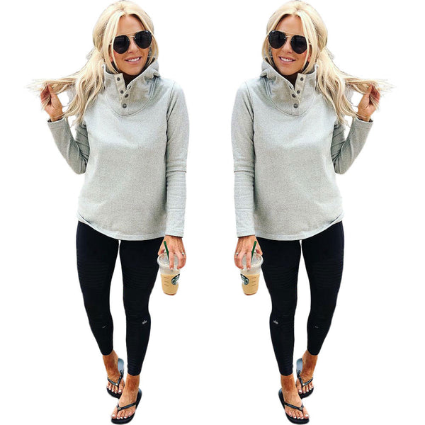 R5017 Autumn and Winter Hot Sale Hooded Long Sleeve Sweater High Neck Loose Pullover Sweater Women