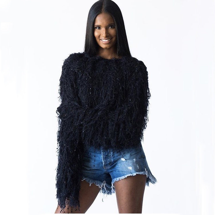 Hot-selling european and american women's fall/winter sweater cardigan -  &  bestseller: handmade tassel knit pullover sweater